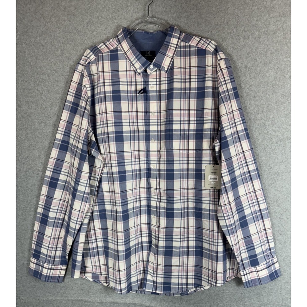 George Shirt Mens 2XL Plaid Long Sleeve Button‎ Up Stretch Classic